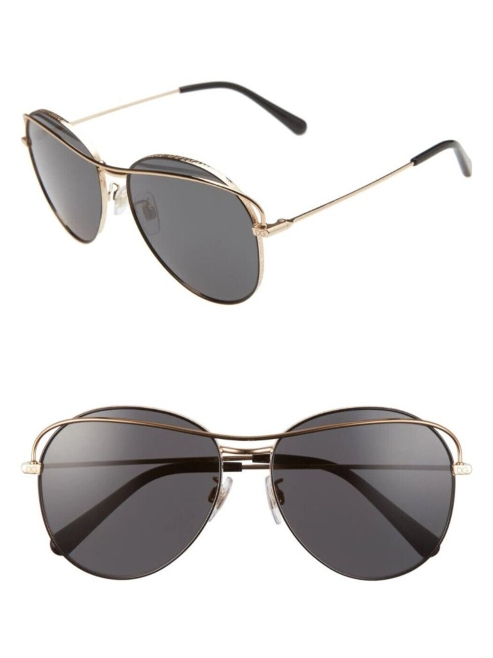 Dolce & Gabbana DG2261 1334/87 58mm Pilot Aviator Sunglasses Gold / Black / Grey